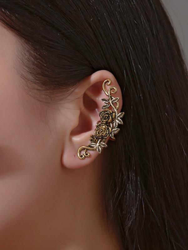 Vintage Metal Rose Geometric Ear Bone Clip