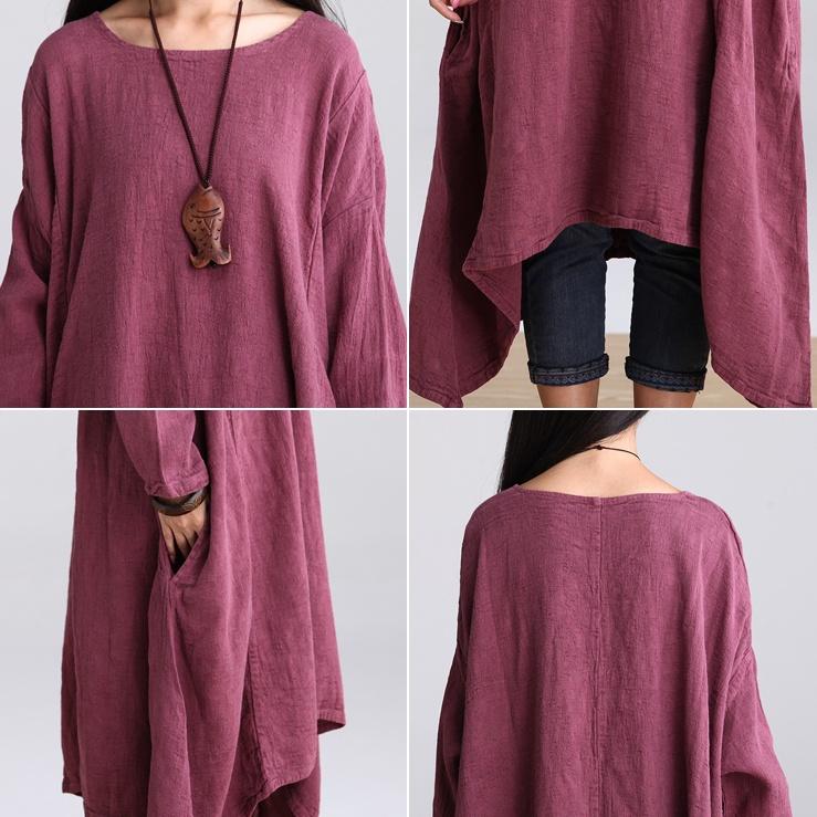 Custom made Casual loose Irregular linen long sleeve dress