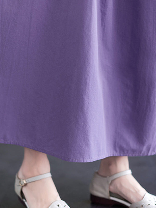 Artistic Retro Loose Floral Printed Split-Joint Midi Dress