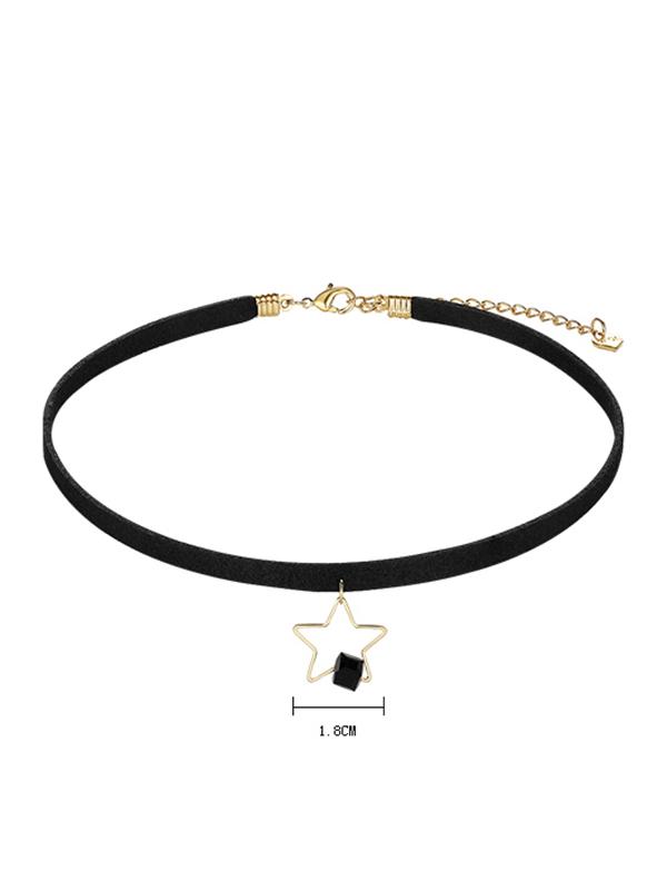 Gold Color Star Black Choker Neclace
