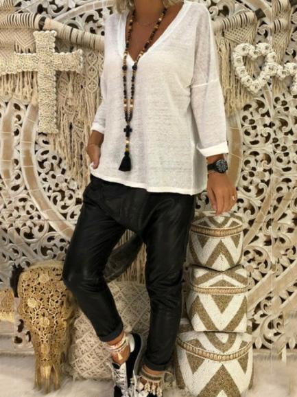 Loose V-neck Long Sleeve T-Shirt