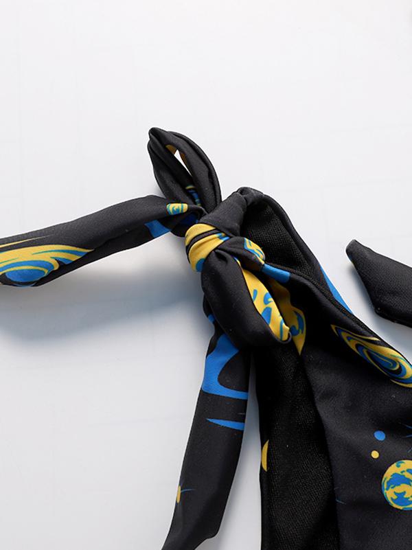 Black Printed Dull Bikinis Swimwear