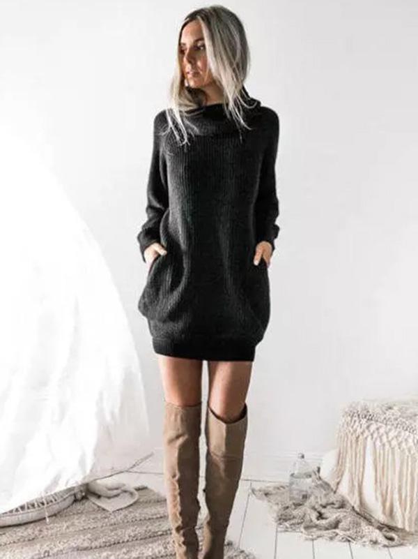 Solid Split-joint Knitting Long Sweater Skirt