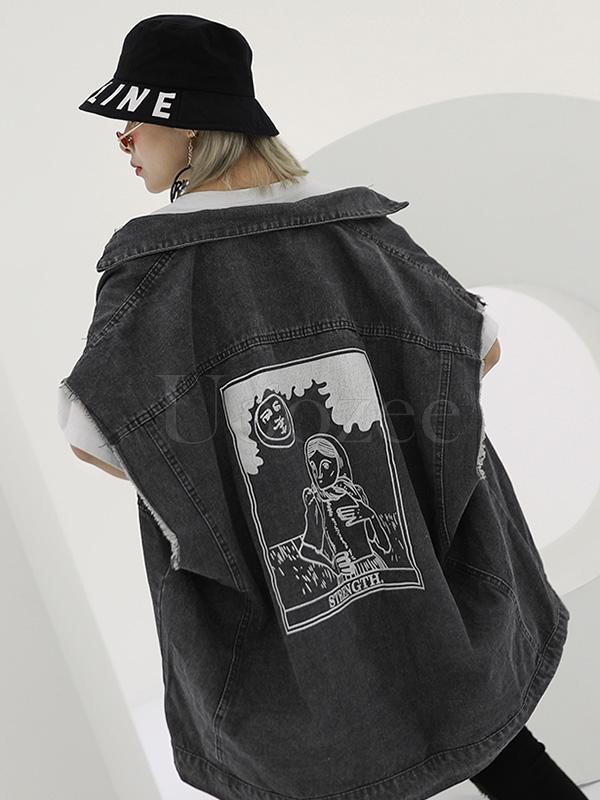 Casual Printed Jean Vest