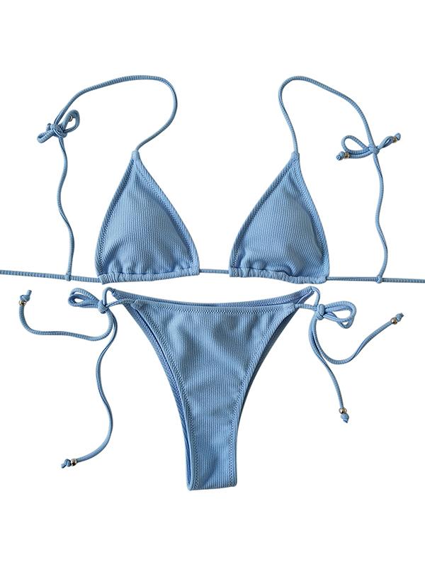 Solid Spaghetti Bandage Bikinis Swimwear