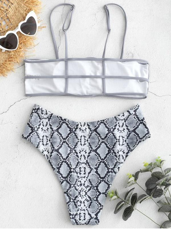 High Cut Snake Skin Bottom Bikinis Swimwear