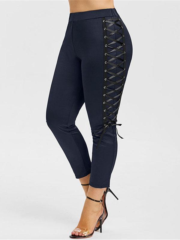 Vintage Bandage Solid Leggings Pants