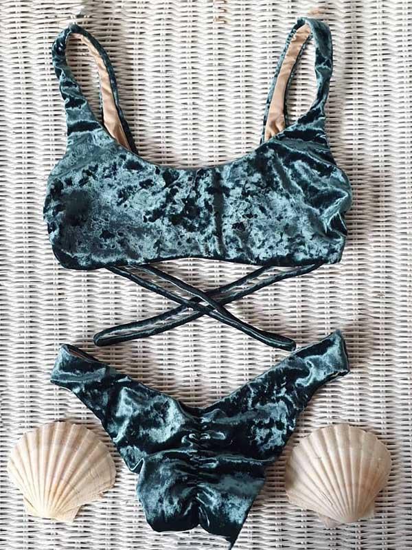 Square-Neck Bandage Bikini Swimsuit