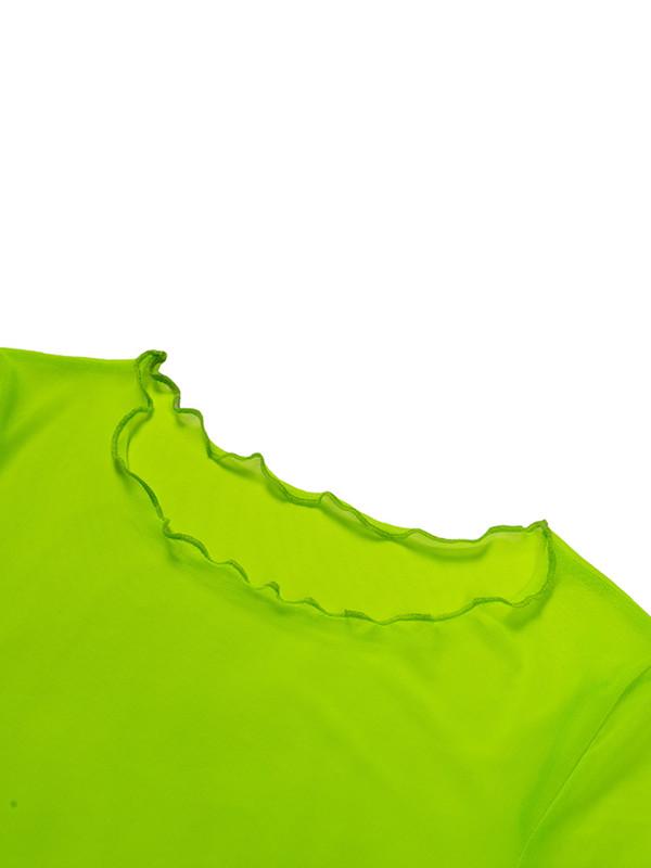 Sheer Neon Frilled Cropped T-Shirt Tops