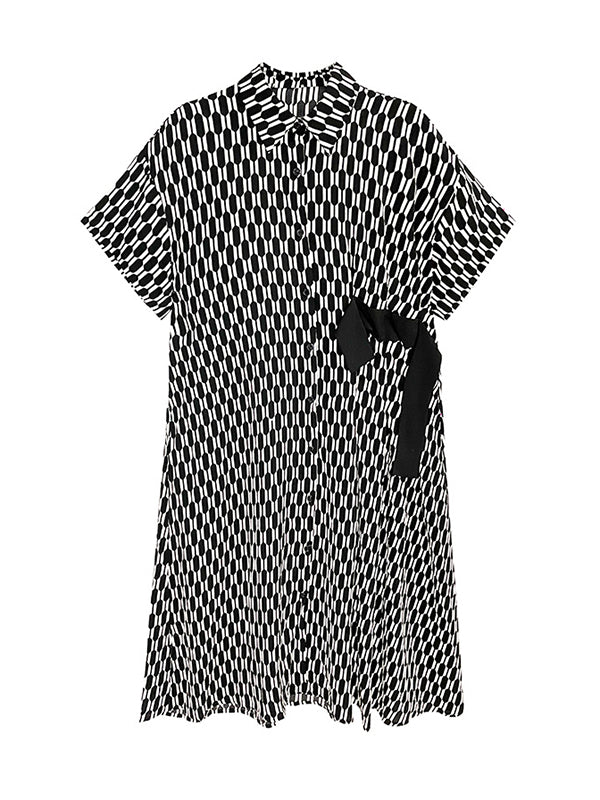 Original Loose Rhombic Printed Midi Shirt Dress