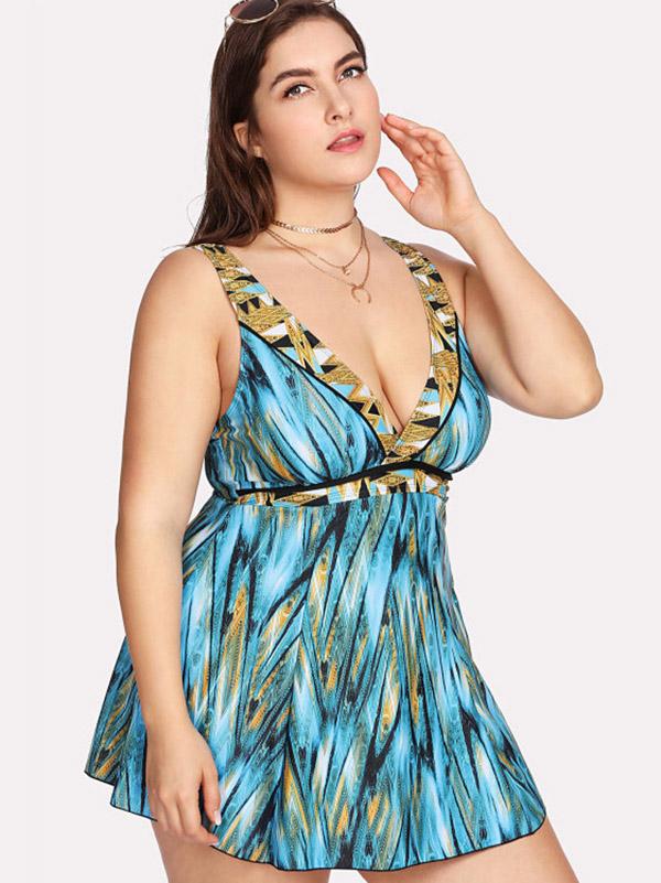 Plus Tropical Criss Cross Backless One Piece Swimsuit