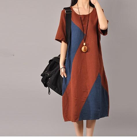 Casual Summer Spliced O Neck Women Midi Dress