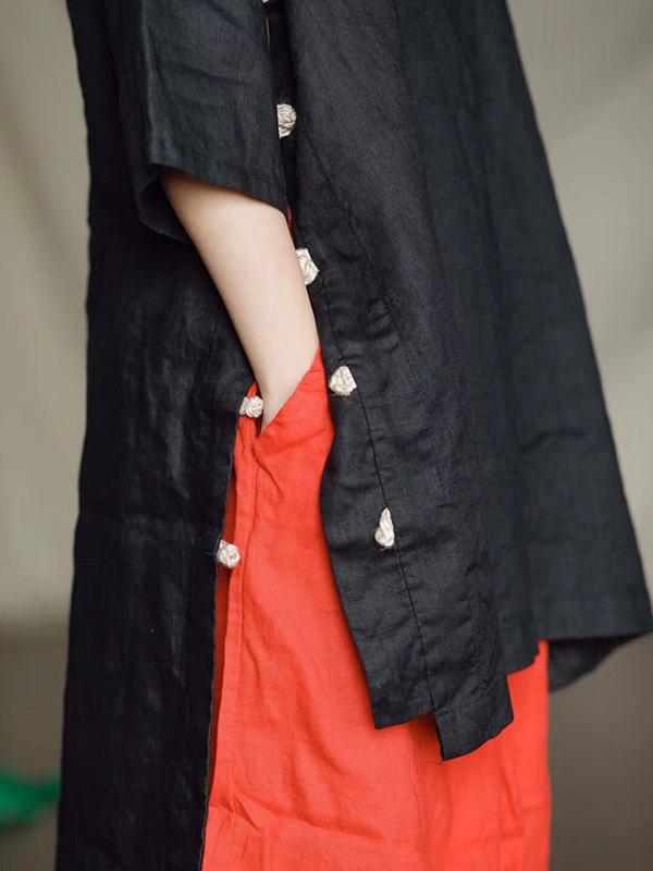 Casual Linen Split-side Long Tops