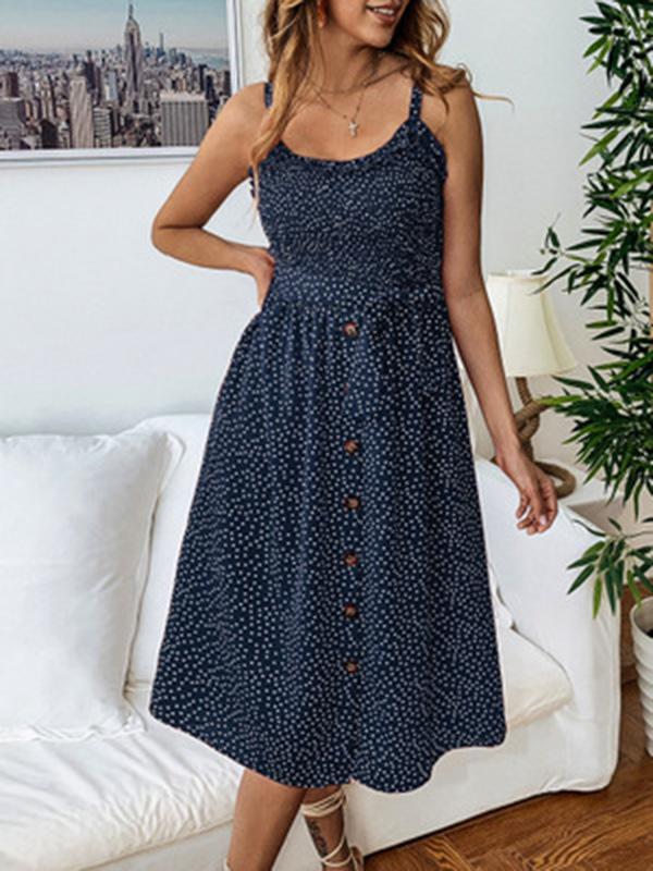 Simple 3 Colors Polka-dot V-neck Midi Dress