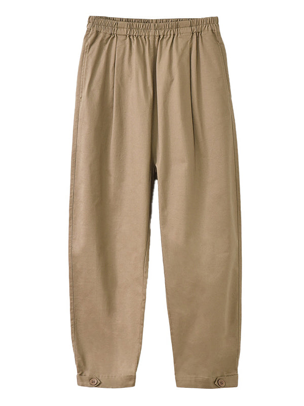 Artistic Retro Loose Elasticity Solid Color Casual Pants Bottoms