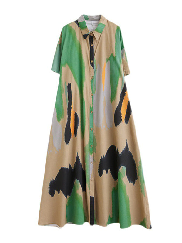 Artistic Retro Contrast Color Printed Midi Dress