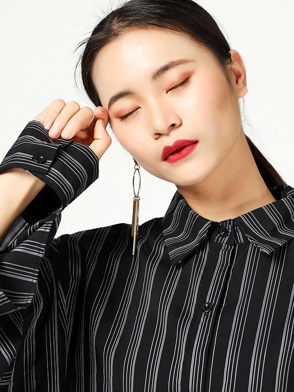 Casual Cutting Sleeve Stripped Shirt Dress