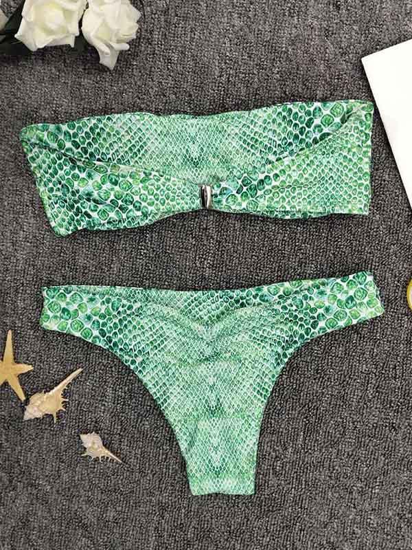Sexy Strapless Snake Print Bikini Set