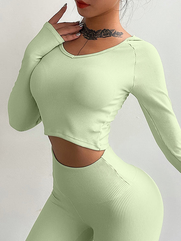 Wrap Solid Color Hooded Long Sleeves Tees