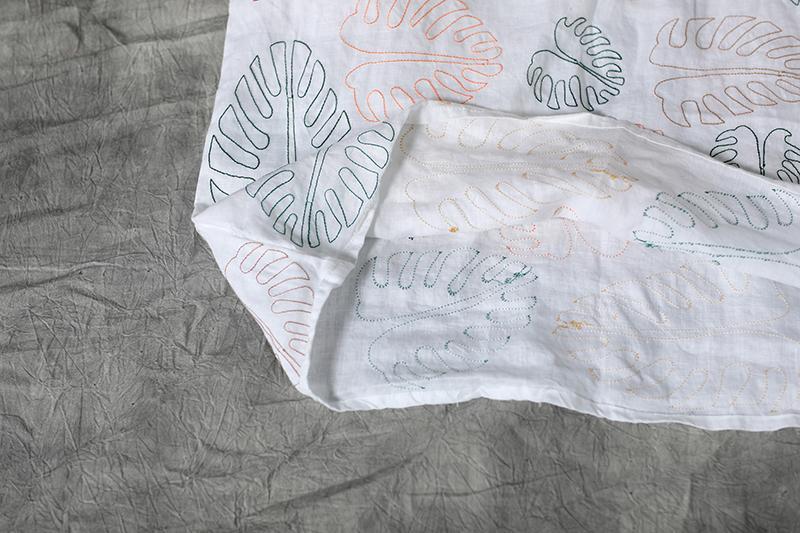 Casual Leaves Short Sleeve Cotton White Shirt