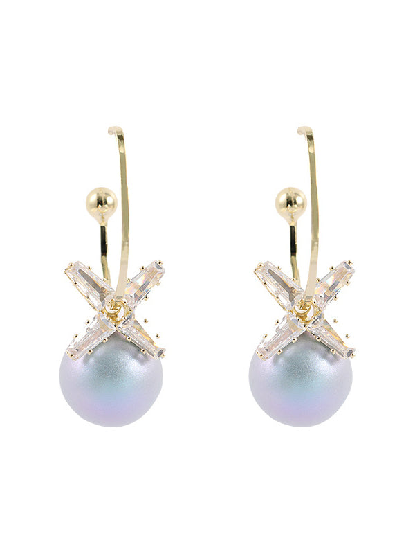 3 Colors Simple Geometry Pearl Earrings