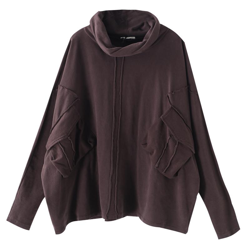 Buykud Casual Irregular Pure Color Turtleneck Blouse