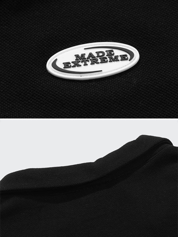 Original Black Lapel V-Neck Hollow T-Shirt