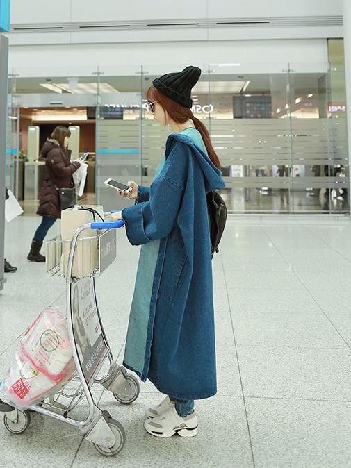 CASUAL LONG JEANS HOODED CAP OUTWEAR