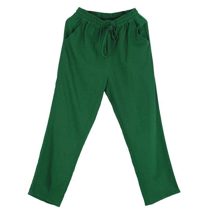 Elastic Waist Ramie Solid Plus Size Pants