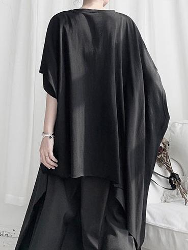 Black Loose Cropped Asymmetric T-shirt Tops