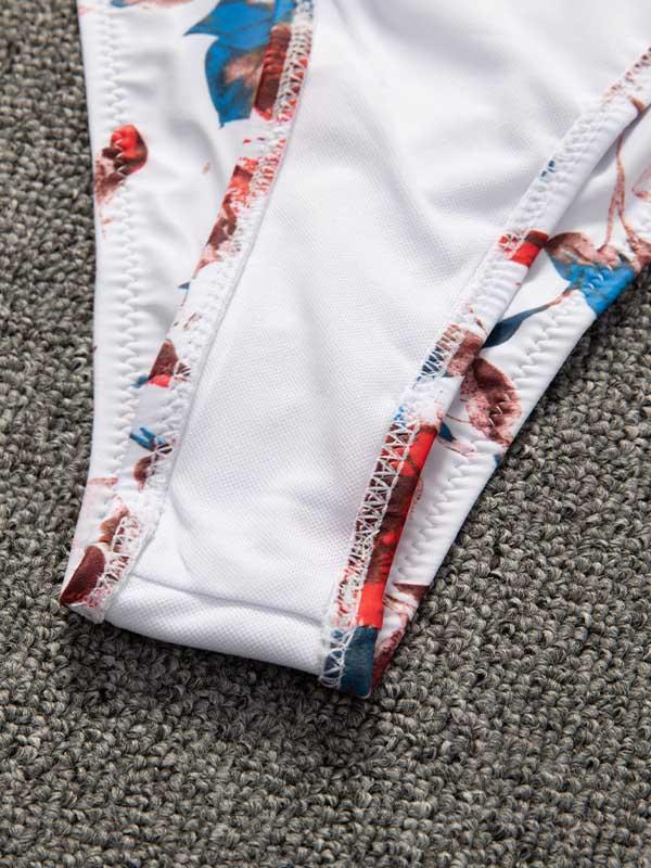 Printed Strapless Short Sleeves Split Bikini Swimsuit