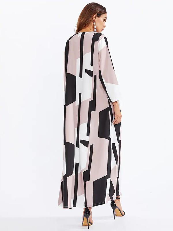 Loose Round-neck Contrast Color Maxi Dresses