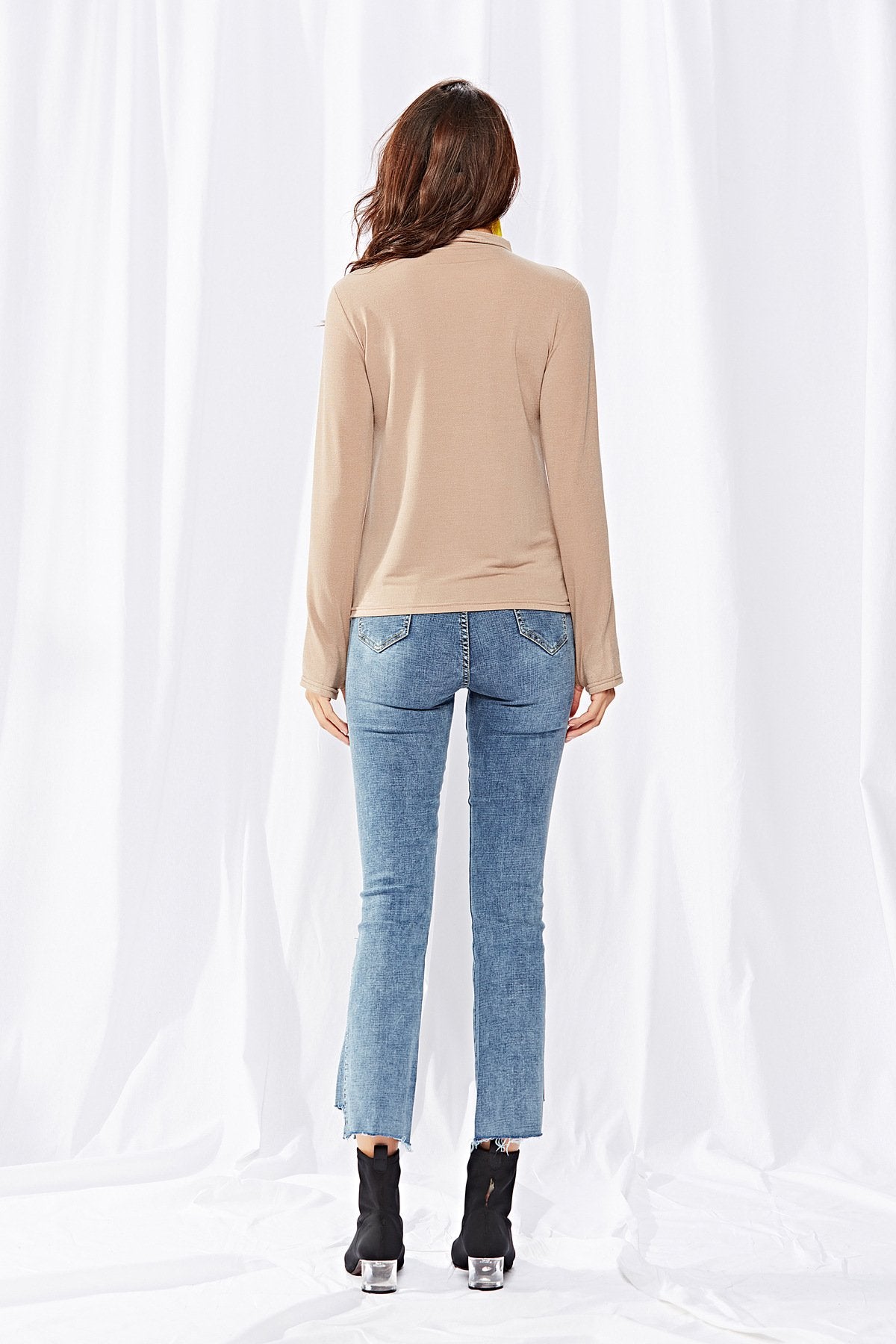 Solid Color Knitting Hight Collar T-shirt Top