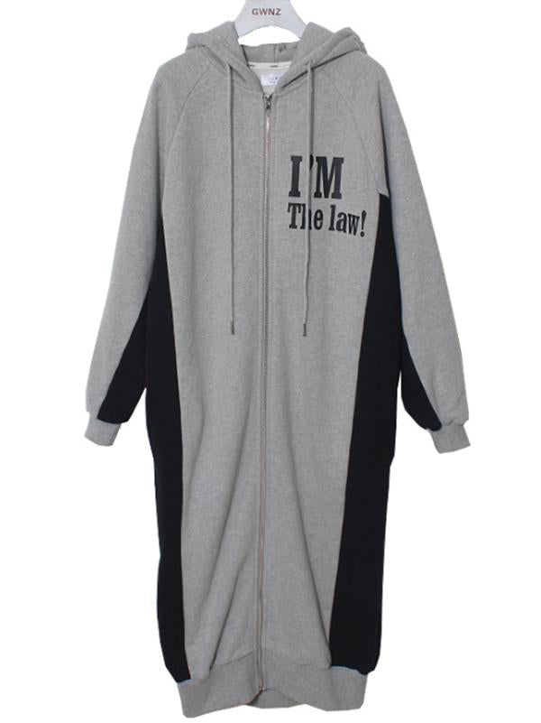 Loose Zipper Letter Printed Batwing Sleeves Hoodie Outwears