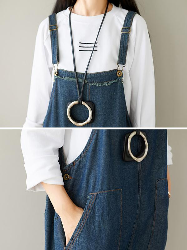 Buykud Natural Burrs Solid Color Casual Loose Jumpsuit