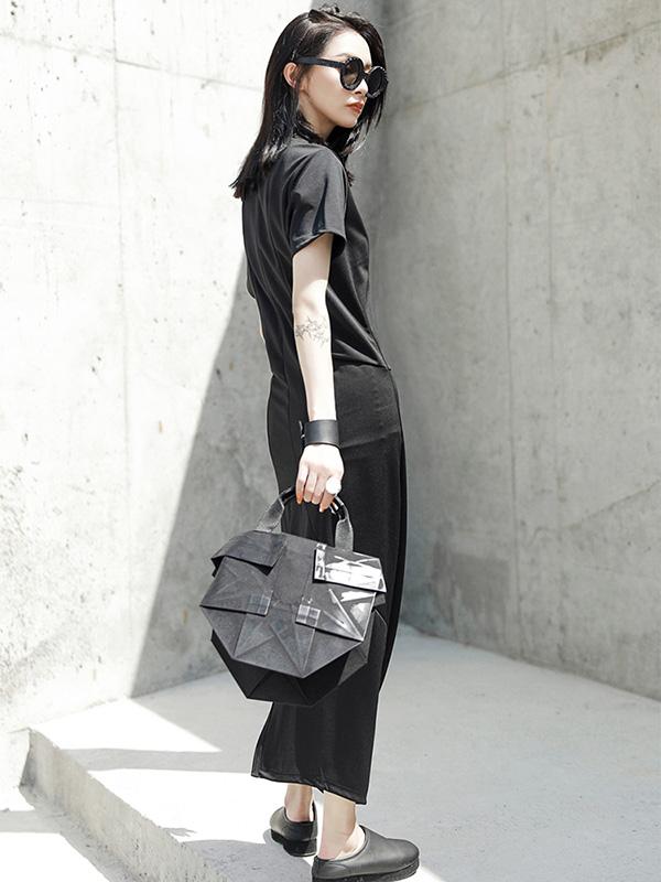 Simple Black Winkled Long Dress