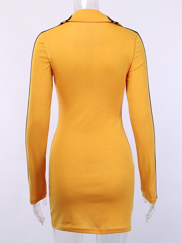 Striped Split-joint Zipper Hip-package Mini Dress