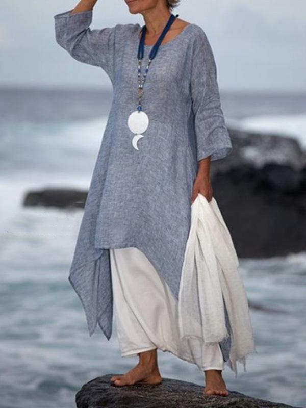 Solid Color Split-side Stand Collar Maxi Dress