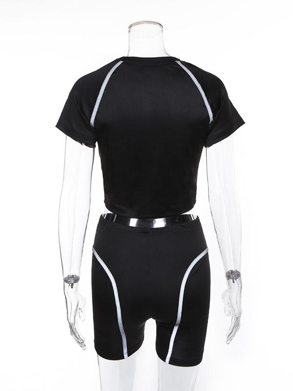 Contrast Trim Short Sleeve Tees And Shorts Suits