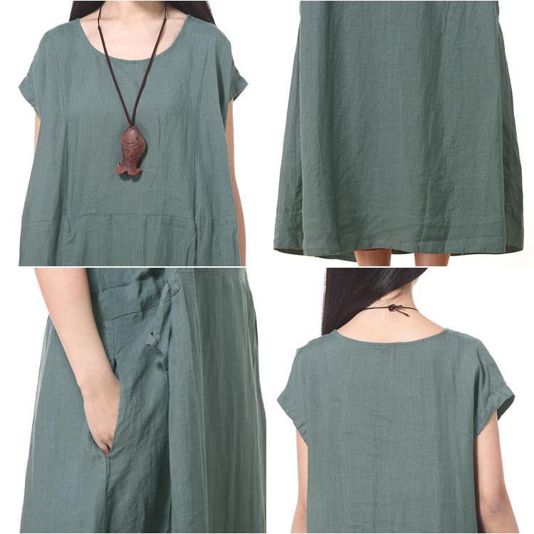 Custom made Women Cotton Linen Loose Fitting Short Sleeve Summer Maxi Dress