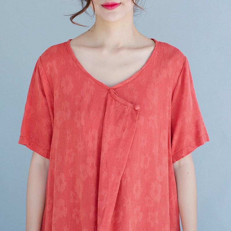 Women Cotton linen short sleeve dress