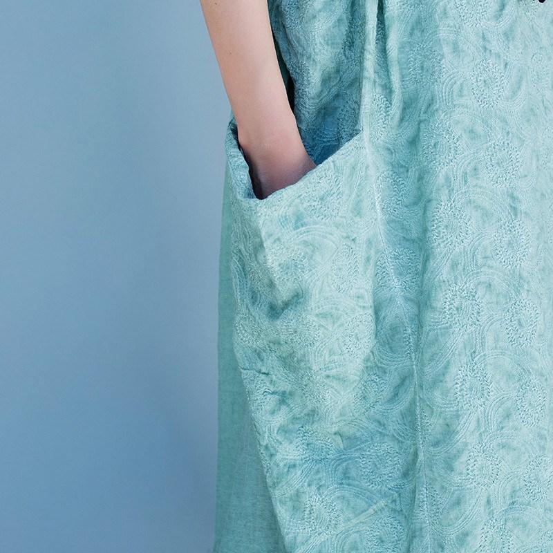 Women short sleeve Cotton linen dress