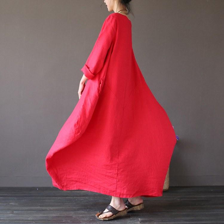 Women summer printing cotton linen loose dress