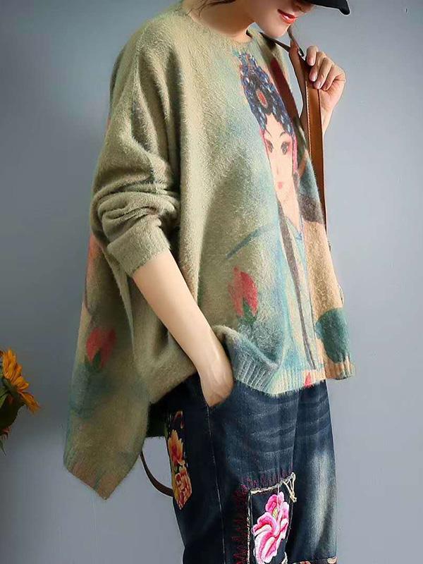 Beijing Opera Knitting Batwing Sleeves Dyed Sweaters