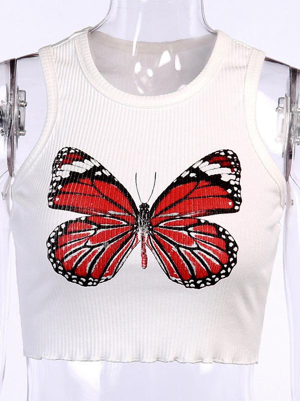 Fashion Butterfly Printed Wrap Sleeveless Vest Top
