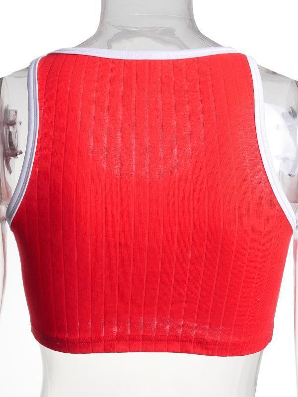 Contrast Color U-Neck Exposed Navel Tanks