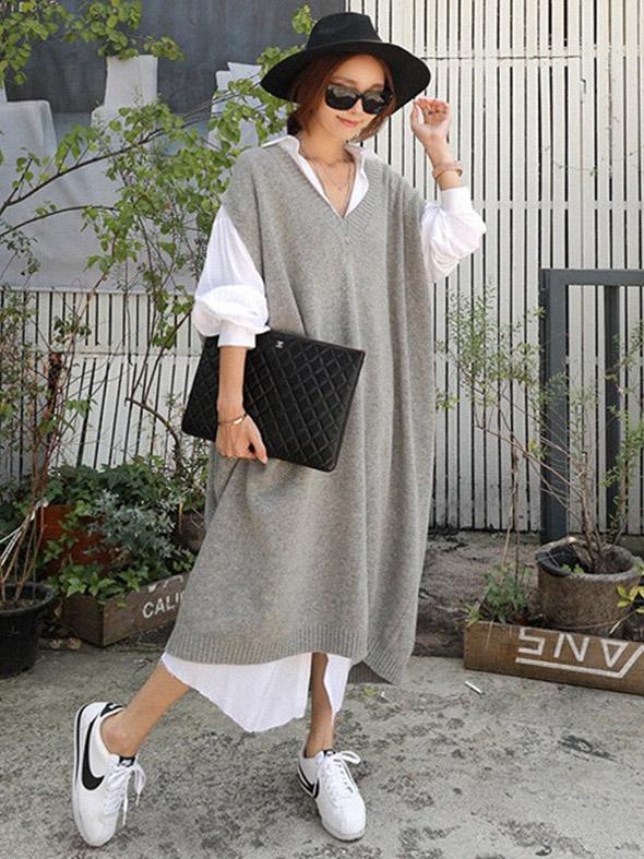 LOOSE V-NECK WOOLEN WAISTCOAT