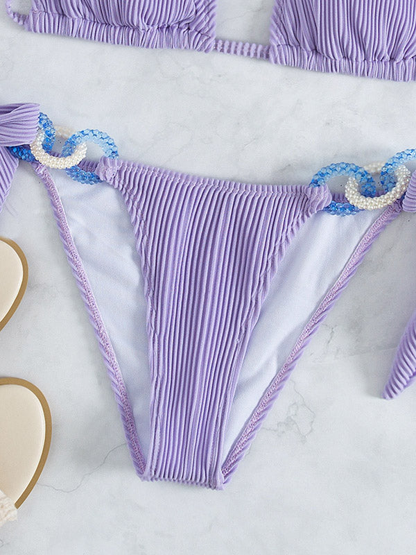 Triangle Tie-Side Solid Color Decoration Bikini Swimwear