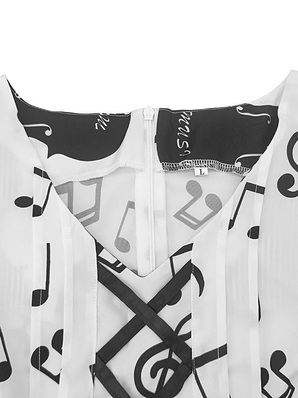 Round-Neck Sleeveless Note Bandage Midi Dress