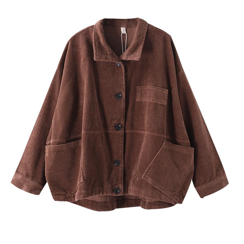 Buykud Autumn Solid Color Loose Corduroy Jacket